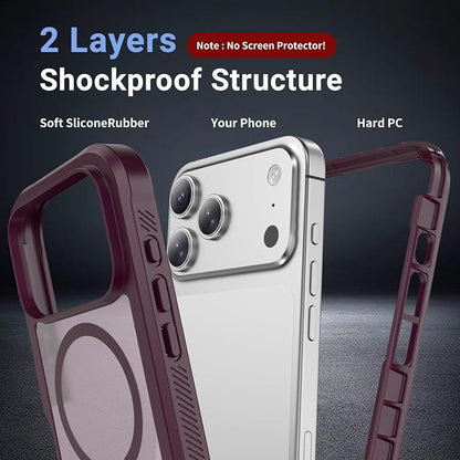 jaroco Magnetic for iPhone 17 Pro Case, [Compatible with MagSafe][Military Grade Drop Protection][Heavy Duty Protection][Non-Slip][Shockproof] 2-Layer Durable Bumper Phone Casee 6.3''-Wine Red