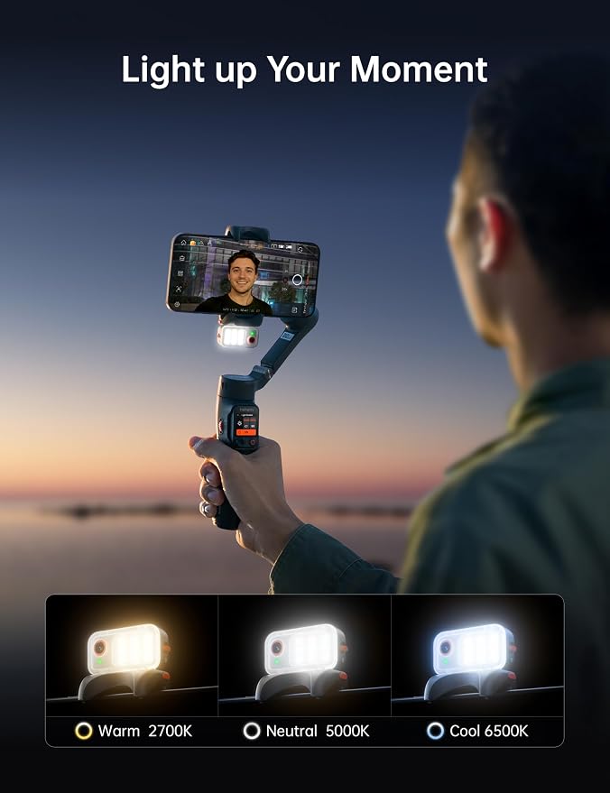 Hohem iSteady V3 Ultra Gimbal Stabilizer for iPhone, AI Tracker with Light, 1.22" Full-color Touchscreen Remote Control, Built-In Extension Rod & Tripod, 360° Infinite Tracking, Video Recording, Black