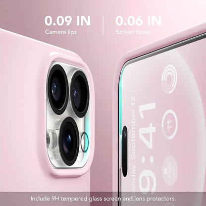 GONEZ for iPhone 15 Pro Max Case Silicone, Compatible with Magsafe, Camera Protector + Screen Protector, Soft Anti-Scratch Microfiber Lining, Liquid Silicone Shockproof Phone Cover, Chalk Pink