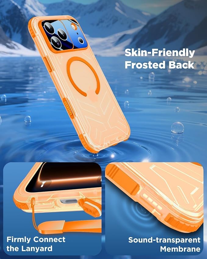 for iPhone 17 Pro Max Waterproof Case with Magsafe, Built-in [Camera & Screen Protector] [Lanyard], IP68 Water Proof Full Body Dustproof Heavy Duty Frosted Protective Phone Cover, 6.9" Orange