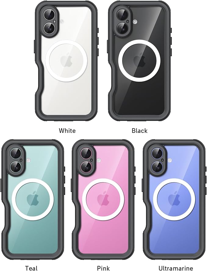Waterproof Phone Case for iPhone 16, [Compatible with Magsafe] [IP68 Underwater] [Built-in Screen Protector & Glass Camera Protector] Full Body Shockproof Cover with Lanyard Black/Clear