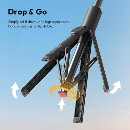 ULANZI MT86 60" Automatic Phone Tripod Stand with Bluetooth Remote, Adjustable Auto‑Open Selfie Stick for iPhone Android, Portable Extendable Travel Tripod for Selfie/Vlogging, Black