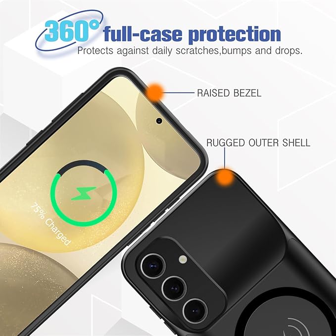 Battery Case for Galaxy S24 Plus,[12000mAh]Large capacity Slim Portable Protective Fast Charging Case Battery Case Compatible with Galaxy S24 Plus(6.7inch) Wireless Charging Case with Carplay-Black