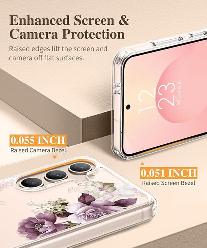GVIEWIN for Samsung Galaxy S25 Plus Case, Clear Floral Slim Shockproof Protective Women Phone Case, Non-Yellowing, with Screen Protector & Camera Lens Protector for S25 Plus 6.7", Cherry Blossoms | Non Yellowing, Floral, Hard, Shockproof