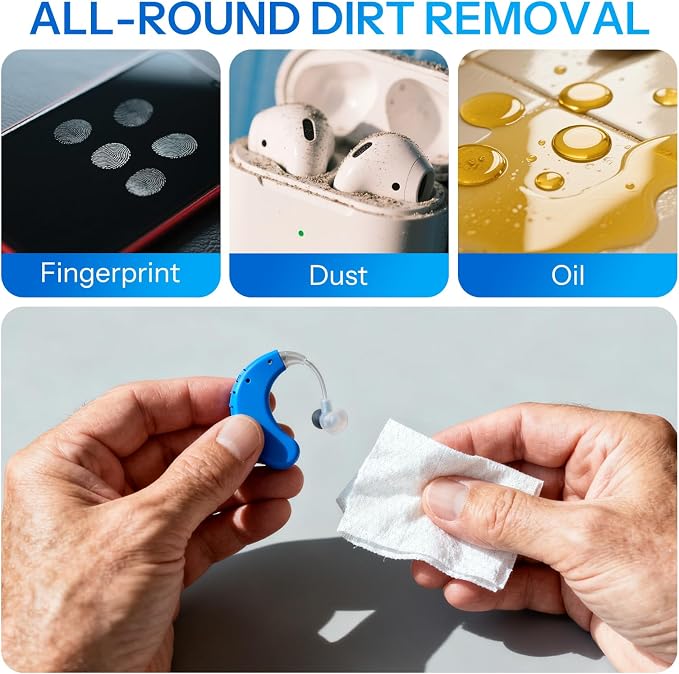 Hearing Aid Cleaning Wipes, Alcohol-Free Individually Wrapped Towelettes for Hearing Aids, Earbuds, Earphones, Headphones & Electronic Devices – Removes Earwax & Dust – Large 4.7" x 6" –500 Count