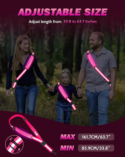 Fitense LED Reflective Belt Sash - 5 Lights Colors & 3 Light Modes High Visibility Night Safety Belt, Rechargeable Light Up Running Gear Adjustable Vest Straps for Runners Walkers Men Women