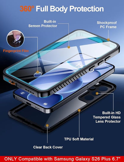 MOZOTER Designed for Samsung Galaxy S26 Plus Case Waterproof, Military Shockproof Full Body Cover with Built-in Screen & Lens Protector, IP68 Underwater Protection for S26 Plus 6.7" Blue