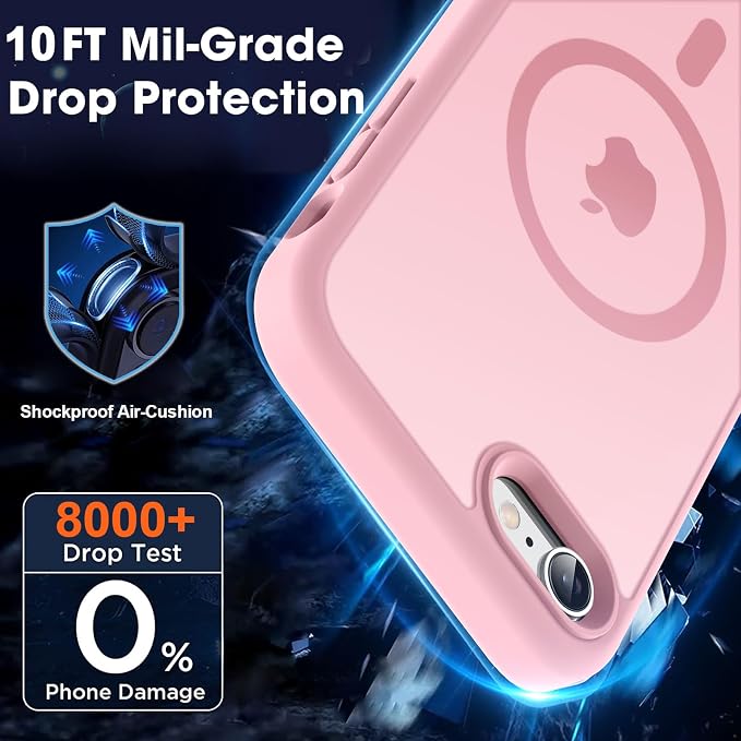 MOCCA Strong Magnetic for iPhone SE Case 2022/iPhone SE 2020 Case/iPhone 7 Case/iPhone 8 Case [Compatible with Magsafe] Slim Thin Translucent Matte Protective Cover Phone Case 4.7'', Pink