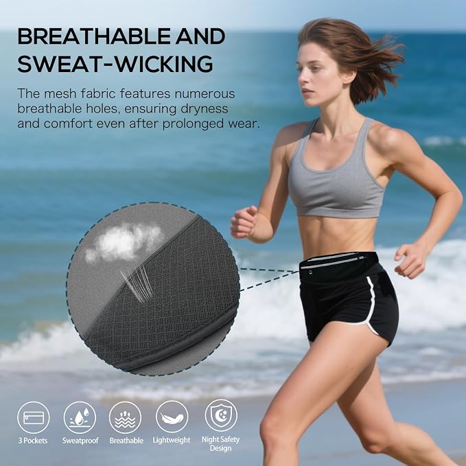 Running belt for Women &Men,Adjustable Exercise Waist Pack Reflective Running Belt for Sports Workout Cycling Hiking, Casual Hands-Free Wallets Phone Bag Fits All Phones(black)