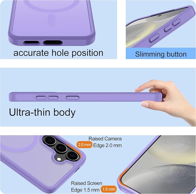 For Samsung Galaxy S24 Case & Galaxy S25 Case [Compatible with Magsafe] Translucent Matte Magnetic Phone Case,Slim Thin Duty Shockproof Protection with 2pc Screen Protector for S24/S25-Light purple