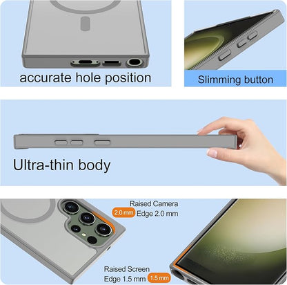 For Samsung Galaxy S23 Ultra Case [Compatible with Magsafe] Translucent Matte Magnetic S23 Ultra Phone Case,SlimThin Duty Shockproof Protection Cover with 2pc HD Screen Protector for S23 Ultra-Gray