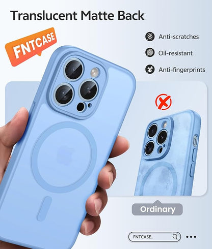 FNTCASE for iPhone 13 Pro Max Case: [Compatible with Magsafe] Translucent Matte Magnetic Phone Cover - Military Grade Drop Protection Shockproof Protective Cases - Light Blue