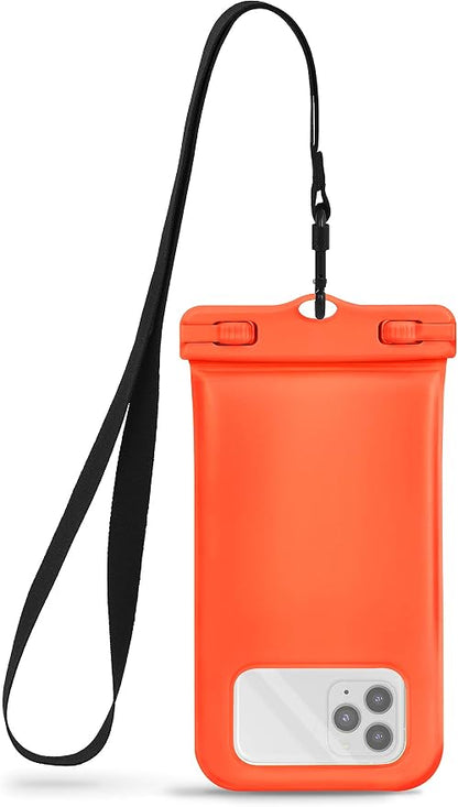CaliCase Universal Waterproof Floating Phone Pouch - IPX8 Waterproof Floating Phone Case with Lanyard for iPhone X-15/ S20-S24/ Pixel 4-8 - Orange