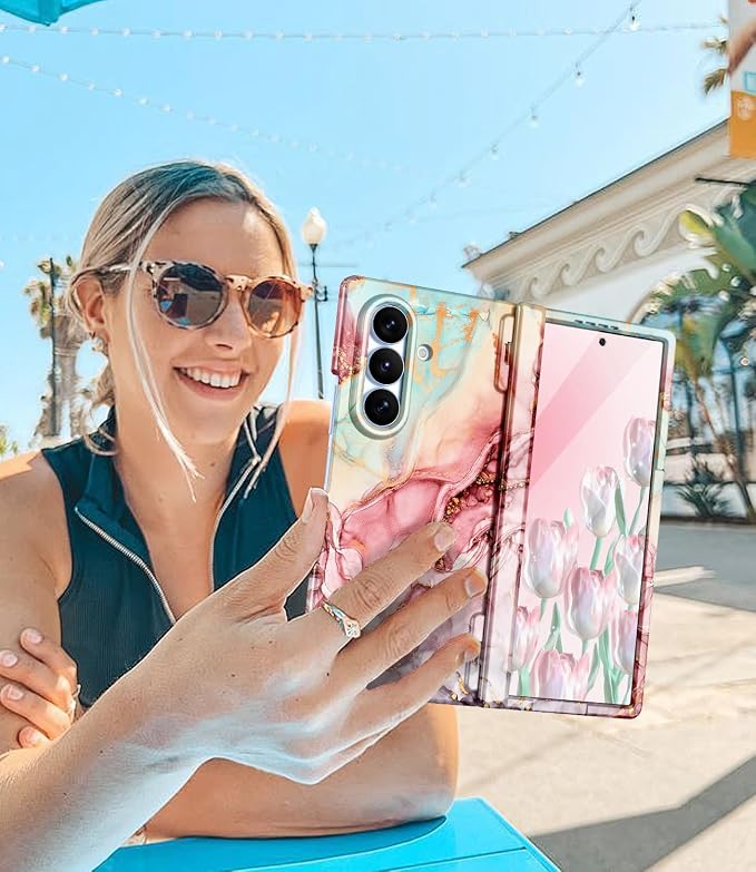Btscase for Samsung Galaxy Z Fold 8 Ultra Case,Built in Front Screen Protector,[Compatible with MagSafe] Marble Hard PC Slim Shockproof Full Body Drop Protective Case for Z Fold 8 Ultra, Rose Gold