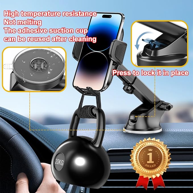 HZEL Car Phone Holder, 2 in 1 Automotive Air Vent Cellphone Stand Mount for Dashboard Windshield, Adjustable Vehicle Interior Smartphone Cradle, Universal for SUV Sedan Trucks(Twill)