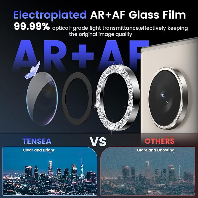 Tensea (3+2PCS for Samsung Galaxy S24 Ultra 5G Camera Lens Protector, 9H Tempered Glass Camera Cover Screen Protector Metal Individual Ring for S24 Ultra 5G 2024 [Installation Tray][Case Friendly]
