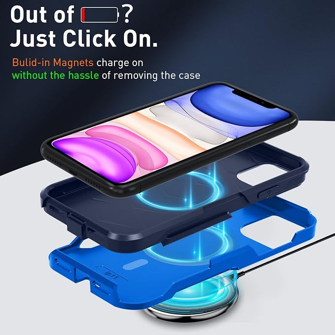 Xmon for iPhone 11 Magnetic Case [Compatible with MagSafe] Tempered Glass Screen Protector with Camera Lens Protector Phone Case Cover for Apple iPhone 11 (Magnetic Blue)