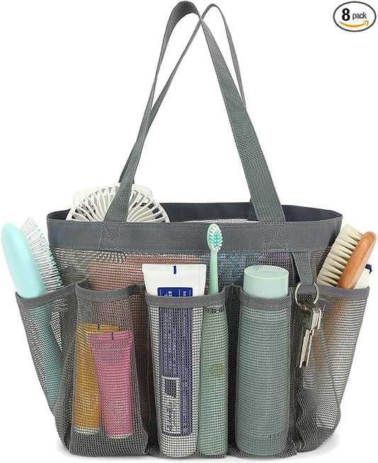 Fammart Mesh Shower Caddy Portable for College Dorm Room Essentials, 8-Pocket Large Shower Basket Tote Bag with 2 Handles for Toiletry, Bathroom, Beach, Camp, Gym