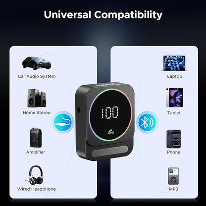 Acer Gadget Bluetooth Receiver for Car/Home/Wired Headphones, 3.5mm AUX, Drive & Listen Wirelessly, 16H Battery, Noise Cancellation, Auto Connect & Dual Pairing - Black