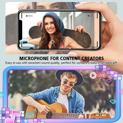 Mini Microphone,3 in 1 Wireless Lavalier Microphones for iPhone/iPad/Android/Camera(Lightning/USB/3.5 mm Jack),2 Pack Bluetooth Microphone with on Mute/Noise for Video Recording Vlog,Youtube,Tiktok