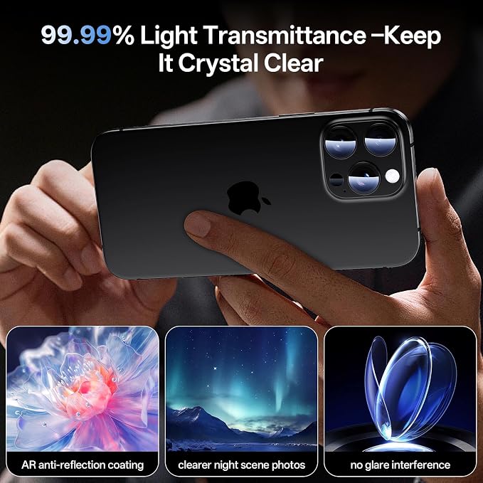 Camera Lens Protector for iPhone 16 Pro Max/iPhone 16 Pro-Single Piece,Ultra Thin Aluminum Alloy Frame,9H Dual-Strength Glass with 99% AR Light Transmittance,Case Friendly,Black Titanium