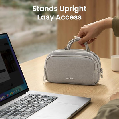 tomtoc Electronic Organizer Travel Case, Dual Compartment Tech Organization | Water Resistant Cable Pouch Storage Bag for Charger, Cord, Phone, Hard Drive, Power Bank, Accessories Travel Essentials