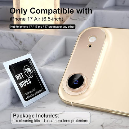 Choiche Compatible for iPhone 17 Air Camera Lens Protector, Strong Adsorption Camera Cover with 9H Tempered Glass Lens Screen Protector Metal Ring Decoration Accessories 6.5-inch (Gold)