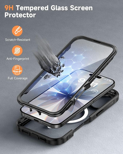 seacosmo for iPhone 17 Case, Full Body Bumper with Built-in 9H Tempered Glass Screen and Camera Lens Protector, Compatible with MagSafe, Shockproof 17 Phone Case, 6.3", Black