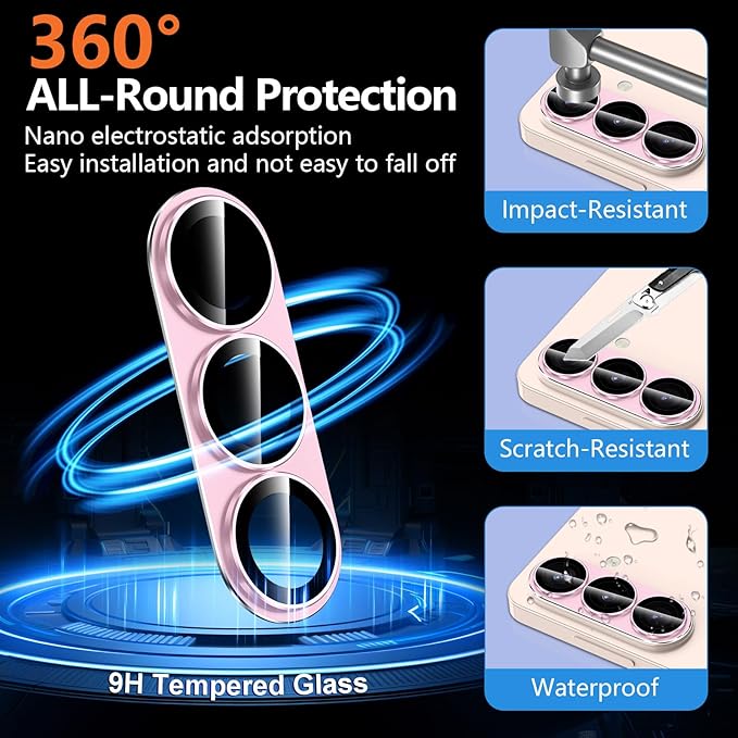 for Samsung Galaxy S26 Plus Camera Lens Protector, Electroplated Matte Back with 9H Tempered Glass Lens Protector, [Strong Adsorption] [Case-Friendly] Metal Ring HD Clear Lens Cover, Pink