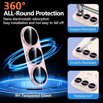 for Samsung Galaxy S26 Plus Camera Lens Protector, Electroplated Matte Back with 9H Tempered Glass Lens Protector, [Strong Adsorption] [Case-Friendly] Metal Ring HD Clear Lens Cover, Pink