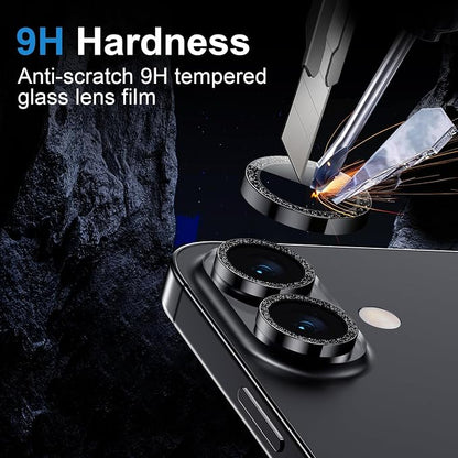 AFARER Camera Lens Protector for iPhone 17/16/16Plus,Individual 9H Tempered Glass, Bling Metal Ring, HD Clear & Case Friendly [Strong Adsorption] [Does not Affect Night Shots](Glitter Purple)