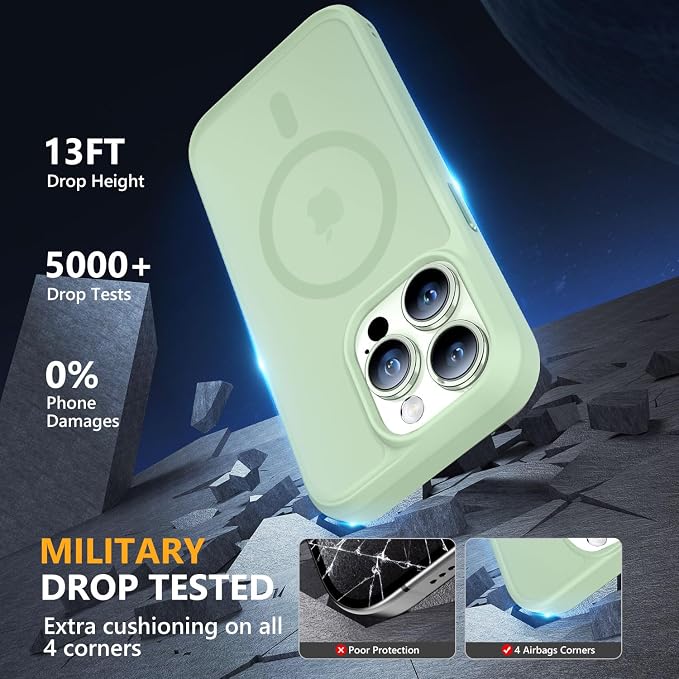 MOCCA Strong Magnetic for iPhone 14 Pro Case, [Compatible with Magsafe][13FT Military Drop Protection] Slim Translucent Matte Shockproof Case for iPhone 14 Pro Phone Case 6.1'', Light Green