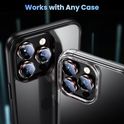 Uyiton for iPhone 17 Pro Max/17 Pro/16 Pro Max/16 Pro/15 Pro Max/15 Pro/14 Pro Max/14 Pro Camera Lens Protector - Military-Grade Tempered Glass Metal Camera Cover, Easy to Install, Gearwheel Black+Red