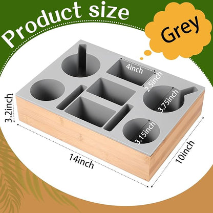 Yerliker Couch Cup Holder Tray, Silicone Lining Couch Caddy Waterproof Anti-spill Sofa Cup Holder for Bed Car Seat Organizer, Hold Mugs, Drinks, Snacks, Phones, Remotes(Rectangle,Grey,Bamboo)