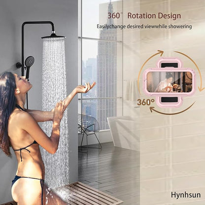 360° Rotatable Retractable Adjustable Shower Phone Case Holder,Anti-fog HD & sensitive screen ,Wall Mounted Phone Holder for Bathroom Mirror Bathtub Kitchen,Shower Accessories for 4-7" Phones (pink)
