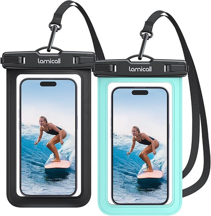 Lamicall 2Packs Waterproof Pouches, Beach Vacation Essentials for Wemen Men, Cruise Essentials 2025 2026, Gift for Travel Beach Ship Accessories, Water Accessories, Green &Black