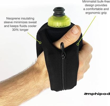 Amphipod Hydraform Ergo-Lite Handheld Water Bottle, BPA-Free Minimalist Insulated Hydration for Ultra-Running & Walking - Black/Green -10.5 oz