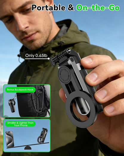 CloudValley Magnetic 4-in-1 Multifunctional Selfie Stick Tripod, Mini Portable Pocket Phone Stand with Detachable Remote, Compatible with MagSafe, for iPhone/Android, Travel Vlog, Live Stream, Black