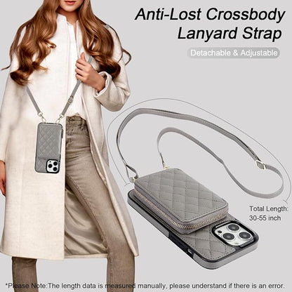 Bocasal Crossbody Wallet Case for iPhone 13 Pro Max, RFID Blocking PU Leather Zipper Handbag Purse Flip Cover, Kickstand Folio Case with Card Slots Holder Wrist Strap Lanyard 5G 6.7 Inch (Grey)
