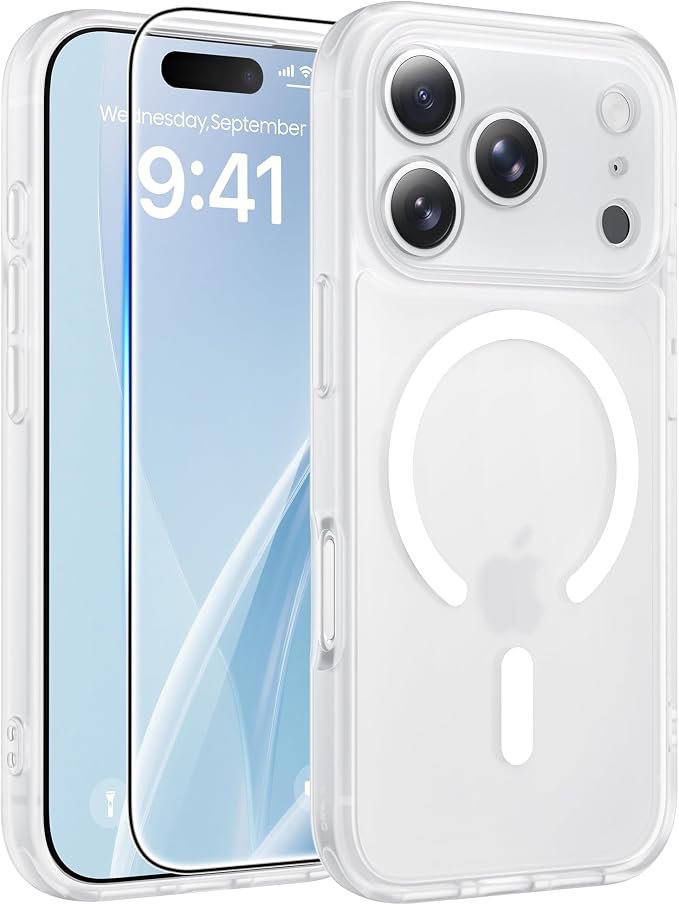FNTCASE for iPhone 17 Pro Max Case: [Compatible with Magsafe] Translucent Matte Cases with [Full Camera Protection] [Screen Protector] Military Grade Shockproof Protective Phone Cover - White