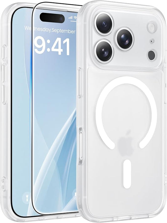 FNTCASE for iPhone 17 Pro Max Case: [Compatible with Magsafe] Translucent Matte Cases with [Full Camera Protection] [Screen Protector] Military Grade Shockproof Protective Phone Cover - White