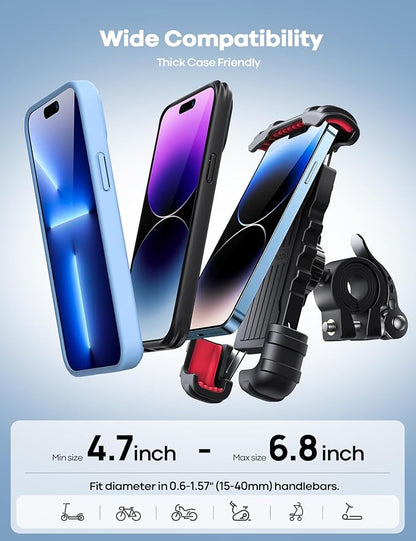 Lamicall Bike Phone Holder, Motorcycle Phone Mount - Motorcycle Handlebar Cell Phone Clamp, Scooter Phone Clip for iPhone 14 Plus/Pro Max, 13 Pro Max, S9, S10 and More 4.7" - 6.8" Smartphones, Red