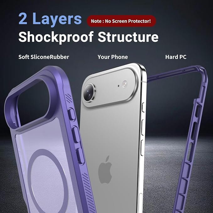 jaroco Magnetic for iPhone Air Case, [Compatible with MagSafe][Military Grade Drop Protection][Heavy Duty Protection][Non-Slip][Shockproof] 2-Layer Durable Bumper Phone Case 6.5''-Dark Purple