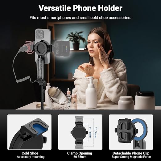 NEEWER BASICS Magnetic Selfie Stick Tripod Compatible with Magsafe iPhone Samsung Android, Portable Desk Cell Phone Stand Grip Holder Extendable with Detachable Remote for Video Recording, PA985 Black