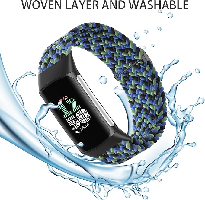 Braided Solo Loop Bands Compatible with Fitbit Charge 6/Charge 5, 3 Pack Adjustable Stretchy Wristbands Soft Woven Nylon Replacement for Fitbit Charge 5/Charge 6 Tracker Smart Watch for Women Men