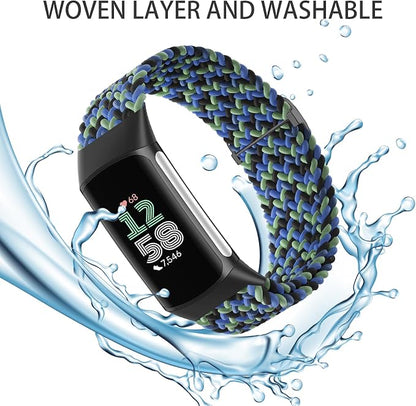 Braided Solo Loop Bands Compatible with Fitbit Charge 6/Charge 5, 3 Pack Adjustable Stretchy Wristbands Soft Woven Nylon Replacement for Fitbit Charge 5/Charge 6 Tracker Smart Watch for Women Men