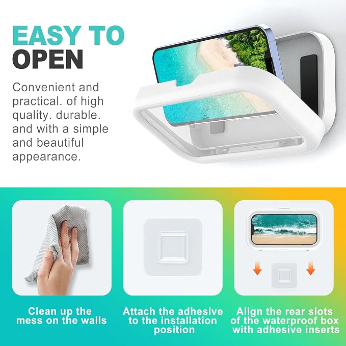 360° Rotation Waterproof Shower Phone Holder with HD Sensitive Touch Screen, Universal Wall Mount for 4-7" Cell Phones, Bathroom, Bathtub & Kitchen Accessory