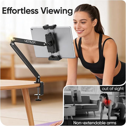 Urmust Portable Monitor Stand 15.6", iPad Stand for Desk & Bed, Portable Monitor Holder up to 18.5", Adjustable Desktop Tablet Arm Mount, Apple iPad Holder for Desk, for 4.7"-12.9" iPad Pro/Air/Mini