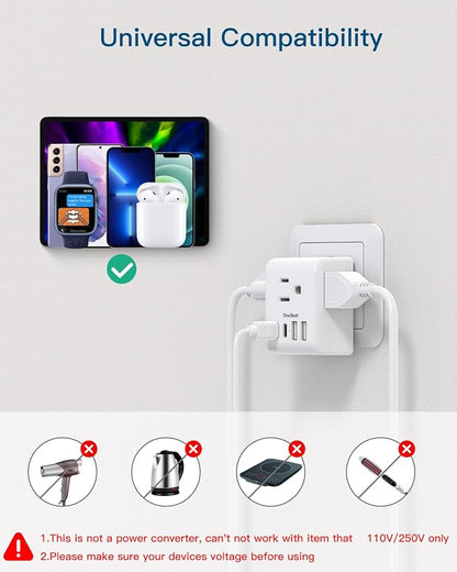 2 Pack European Travel Plug Adapter, International Power Plug Adapter | 3 Outlets 4 USB Charging Ports(2 USB C), Type C Plug Adapter Travel Essentials to Most Europe EU Spain Italy France Germany