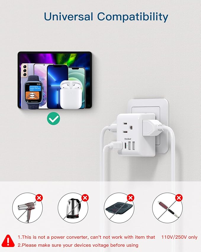 1 Pack European Travel Plug Adapter, International Power Plug Adapter | International Power Adapter, Type C Plug Adapter Travel Essentials to Most Europe EU Spain Italy France Germany, 1 Pack